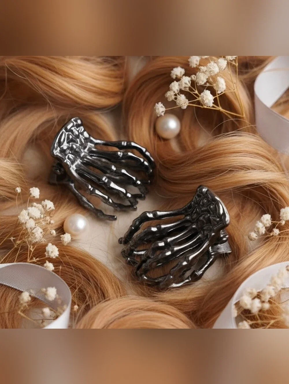 Black Skeleton Bow Hair Clip - Accessory